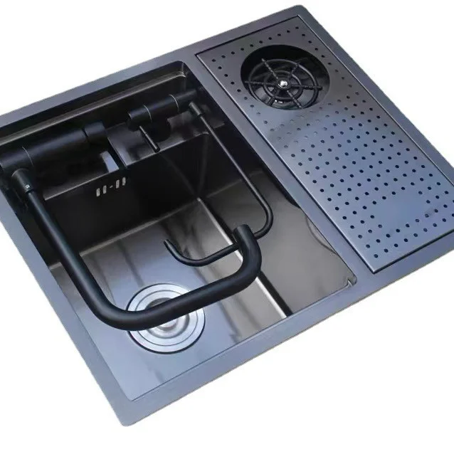 New Trend black Hidden kitchen Bar Counter Sink Cover Concealed Single Kitchen Small Size sink Stainless Sink With cup washer