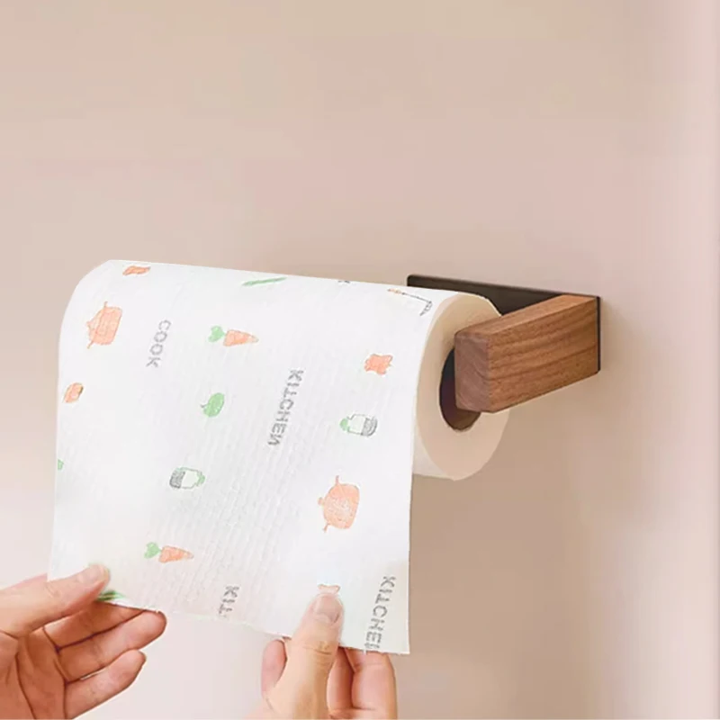 Joypro Adhesive Walnut Wood Rolls Dispenser Holders Wall Mounted Rack Wooden Toilet Roll Holder And Kitchen Paper Towel Holder
