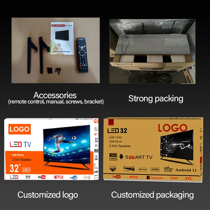 Manufacturer Flat Led Display Screen Smart Tv Day 32 Inch Android Commercial Televisions 4K Projector Smart Tv