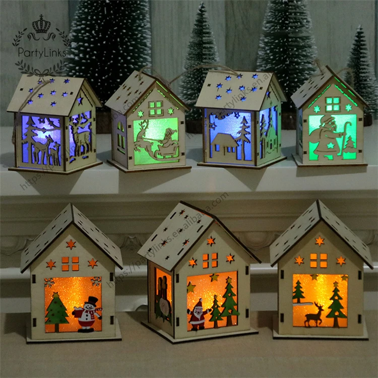 Festival Led Light Wood House Christmas Tree Decorations For Home Hanging Ornaments Holiday Nice Xmas Gift Wedding Navidad