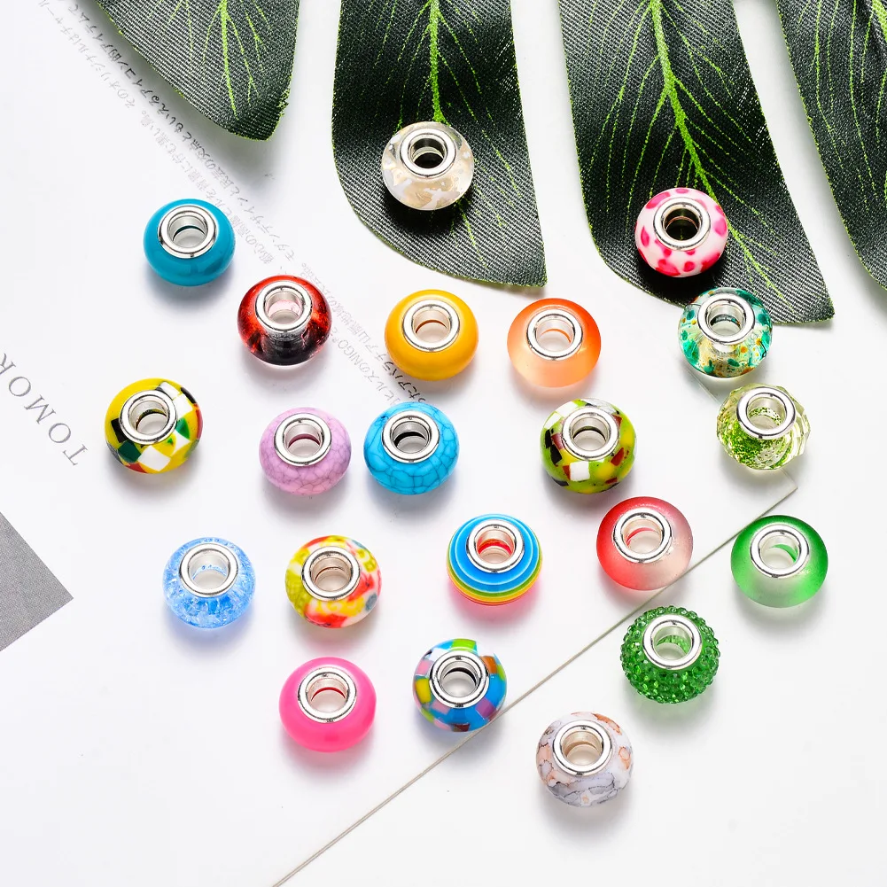 Hobbyworker 96pcs 14*9mm European Colorful Acrylic Large Hole Mix Beads Bracelet Necklace Jewelry