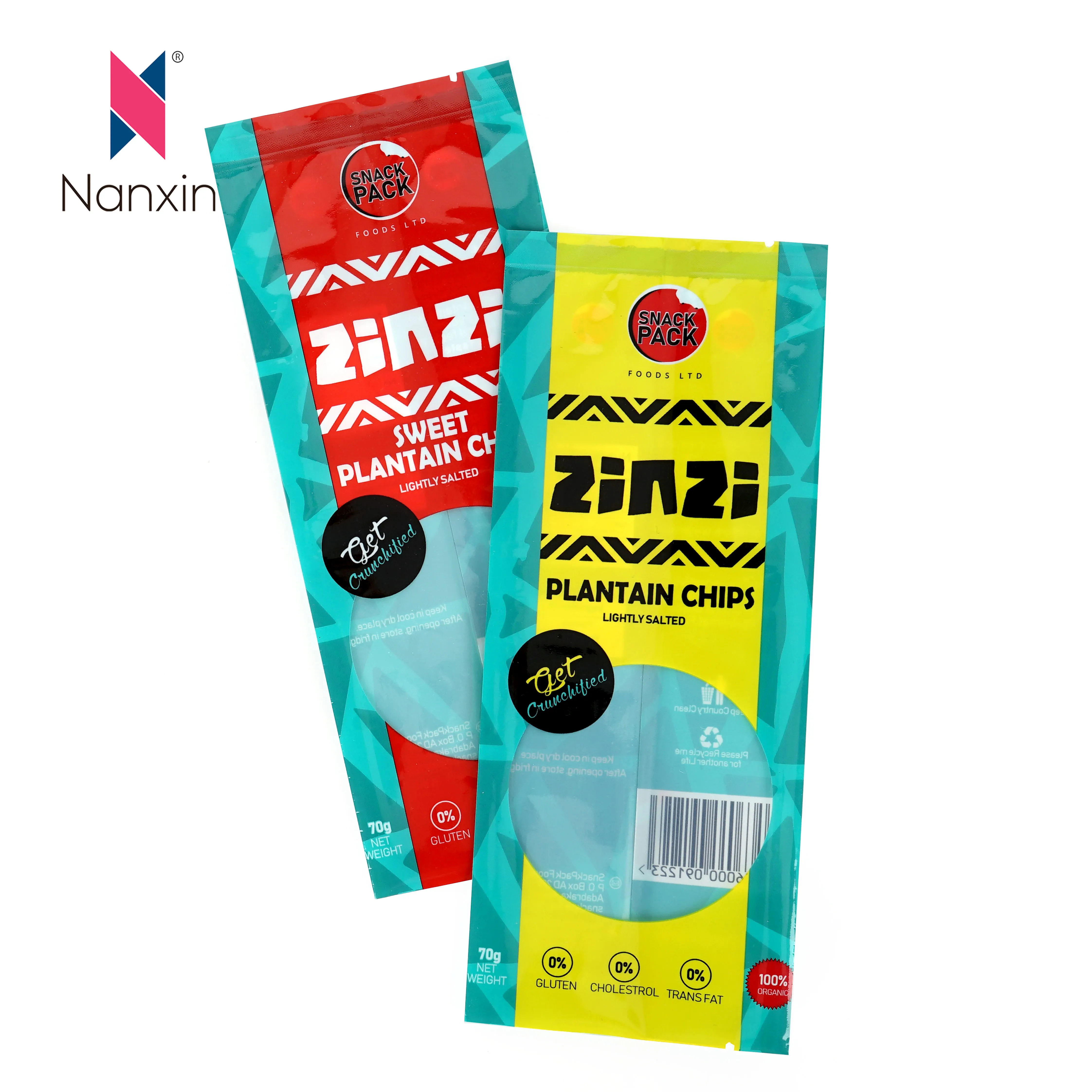 Resealable Composite Plastic Snack Plantain Chips Packaging Popcorn Nylar Food Grade Bags Pouch Sachet With Window