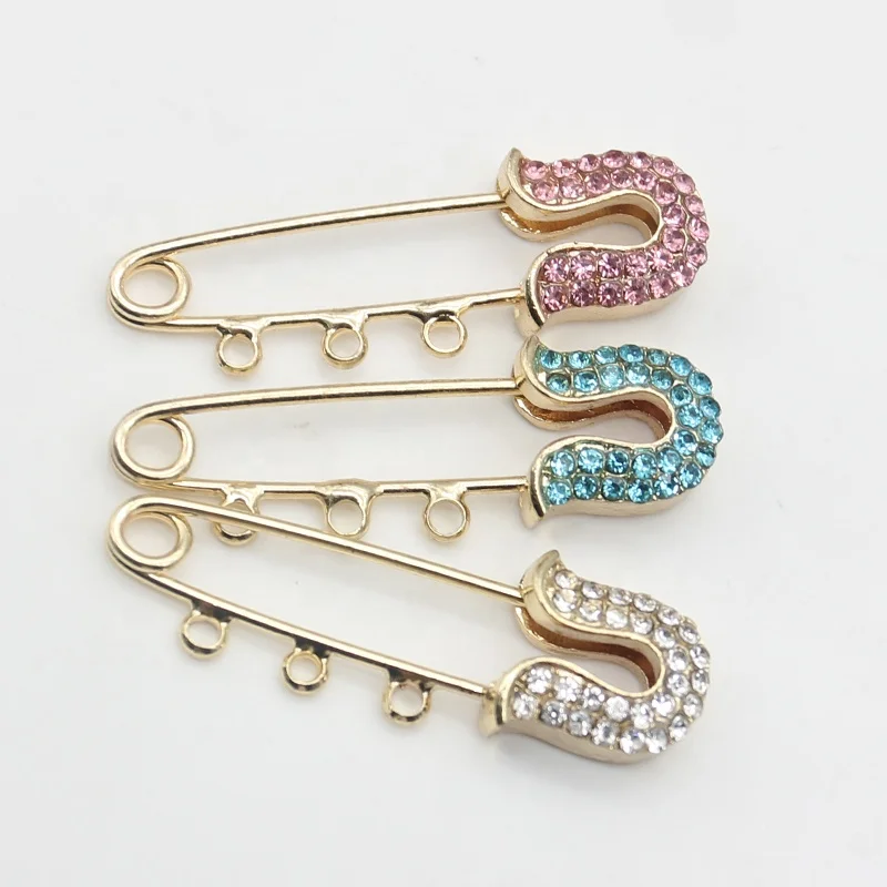 3.8cm with 3 loops 2 loop colorful rhinestone silver gold baby pins for kids accessories