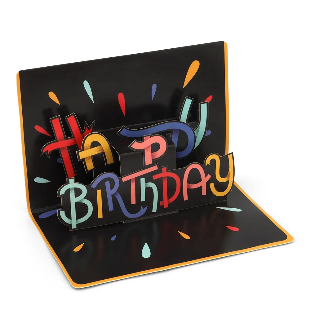 Индивидуальная печать, оптовая продажа, персонализированные Забавные 3D выдвижные поздравительные открытки с днем рождения с конвертами, производство OEM