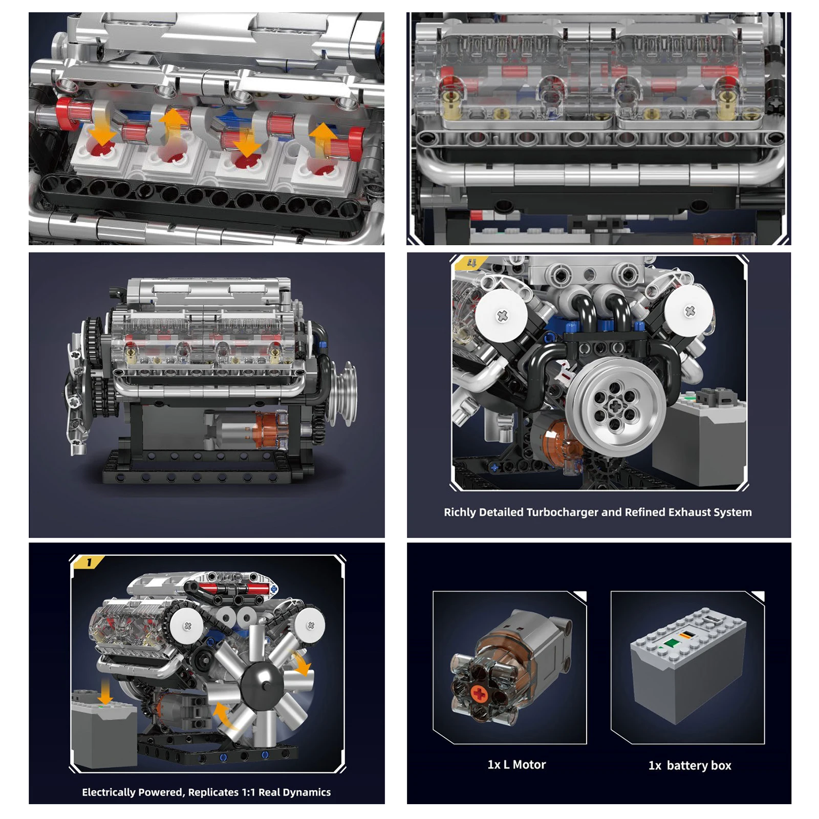 Technical Car 10088 Building Block MOC Motorized V8 Engine Model Assembly Car Brick Part Toys Kids Christmas Gift
