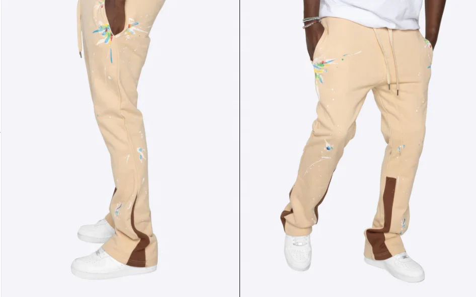 KY New Custom Patchwork Paint Splatter Print mens high quality Flared Hot Sale Flaired Sweatpants