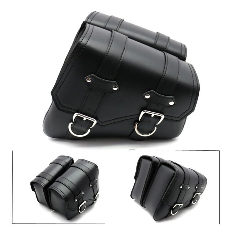 For Honda Suzuki Harley Sportster XL 883 XL1200 Black PU Leather Saddle Bag for motocross