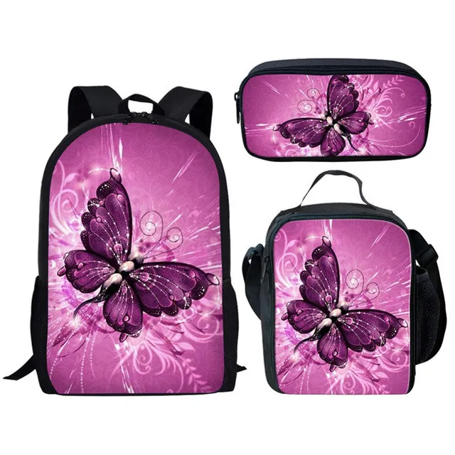 Children School Backpacks Fashion 3 PCS/SET Butterfly Printing Shoulder Bags for Teenage Girls Cool Bookbags