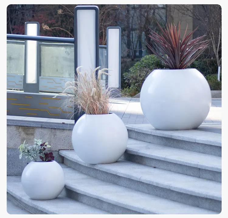 HOT round shape aluminium planter high quality planter box white flower pot