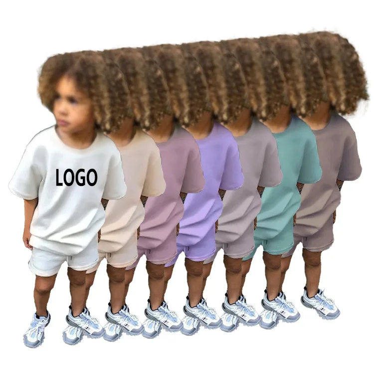 Cotton Jogger Blank Tshirt Boys Kids Shorts And Top Sets Two Piece Custom Boutique Customize Shorts Set Summer Kids Clothing