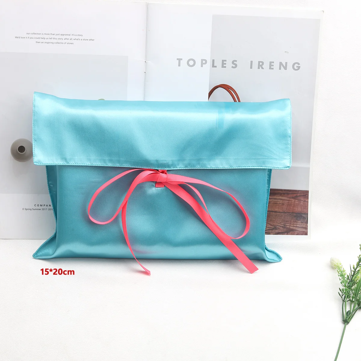 Custom Soft Blue Satin Envelope Bag Packaging Clothing Handbag Wallet Garment & Processing Accessories Dust Bag