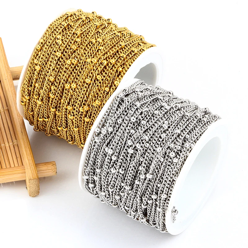 Most Popular Stainless Steel Jewelry Findings DIY 14k Solid Gold Bead Twist Choker Chain Roll Components For Jewelry Making