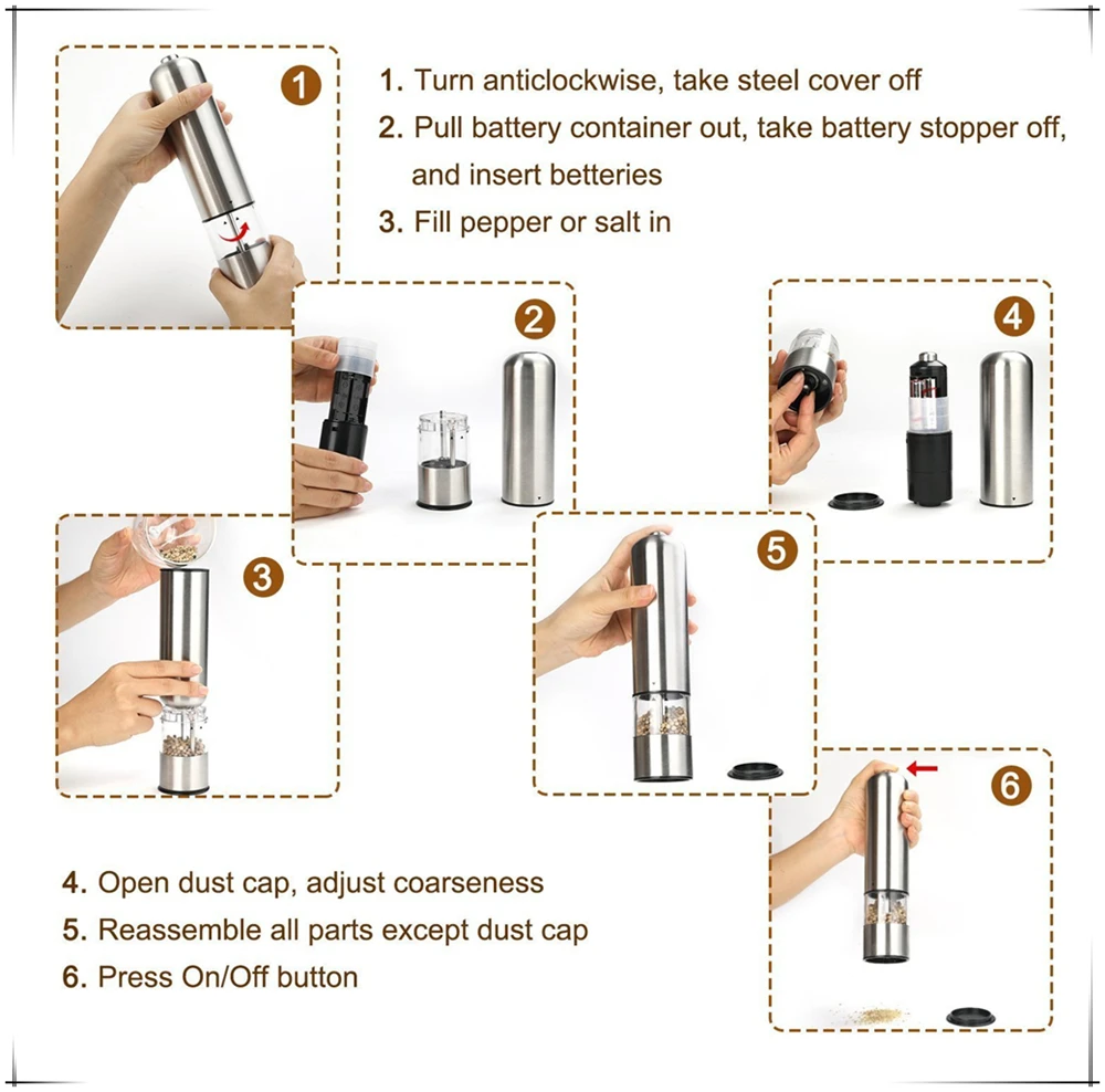 Stainless Steel Electric Salt and Pepper Grinder/ Regular Electric Salt and Pepper Mill
