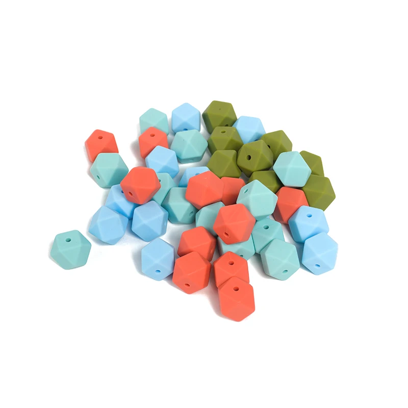 
14Mm 17Mm Wholesale 100% Food Grade Bpa Free Yellow Black Dark Red Hexagon Custom Round Teething Soft Silicone Loose Beads 