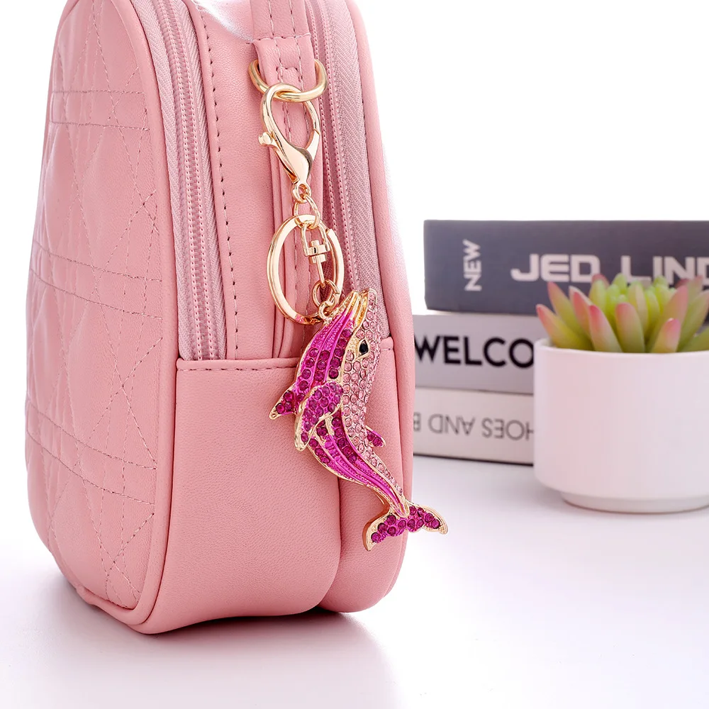 Sparkling dolphin Crystal Rhinestone Keychain Bling kids Metal key chain bag Charm Pendant dolphin keyring Cute Dolphin Keychain