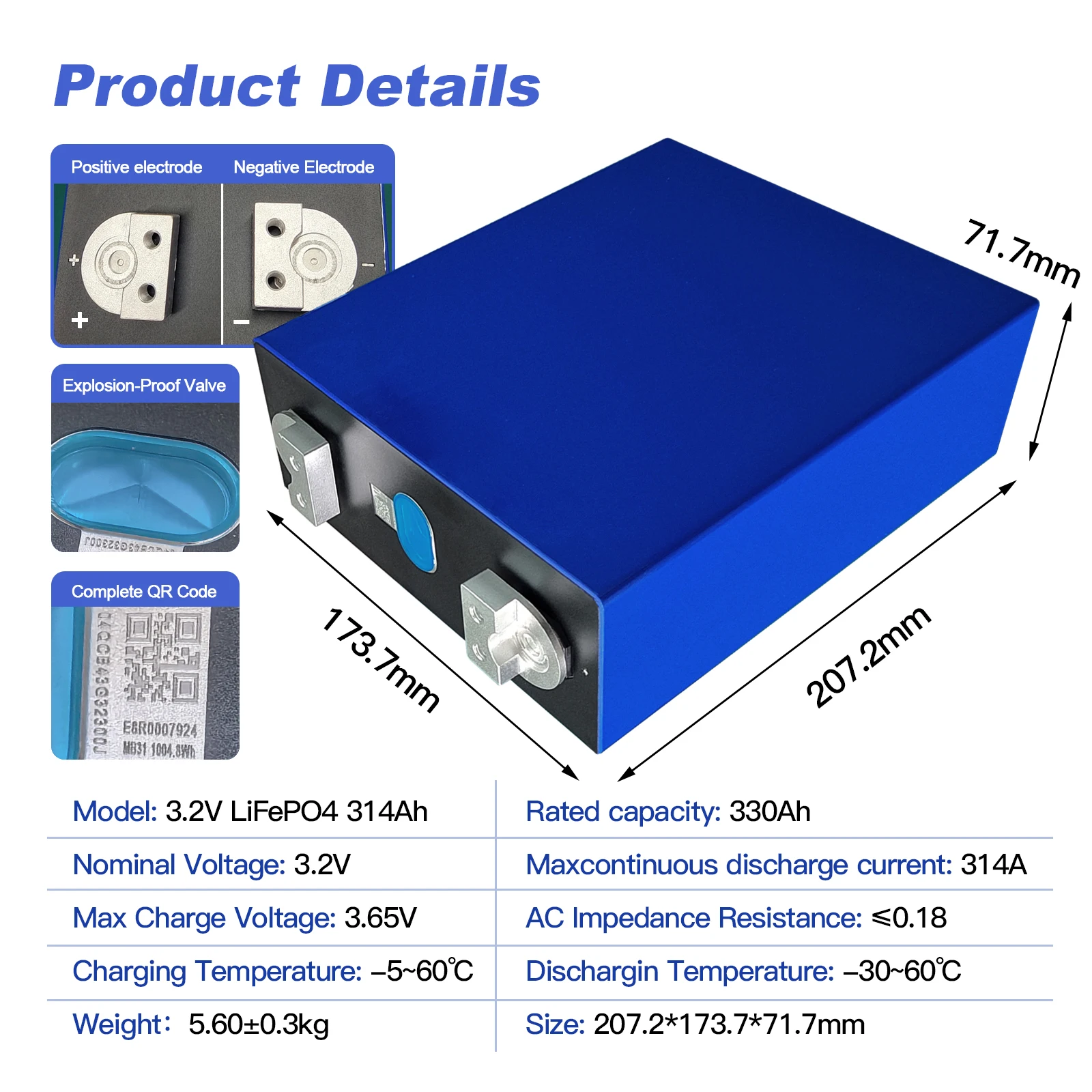 3.2V 314V Prismatic lifepo4 battery cell MB31 330Ah Lifepo4 lithium battery for DIY 48V 51.2V Lifepo4 battery pack