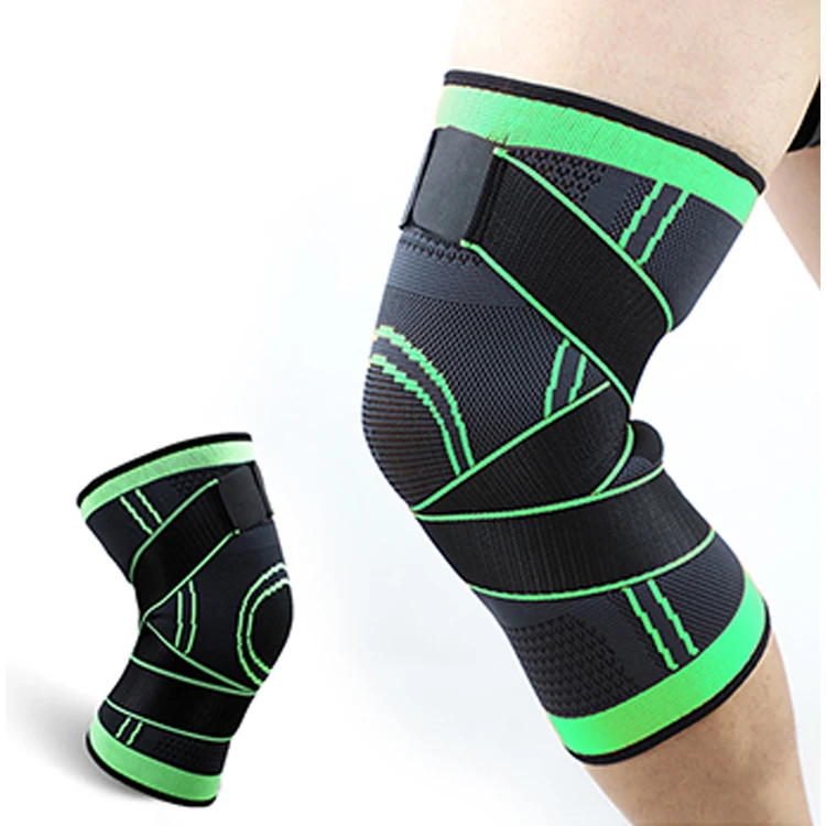 RunYi stock Customized 3D Knitting Knee sleeve Support Elastic Knee brace With Compression Straps knee wrap for sport protection