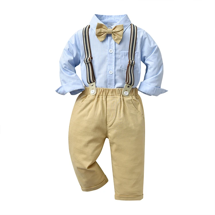 Long Sleeves Boy Suit Suspender Sets Kids Boys Clothes Kids Wedding Suits For Boys