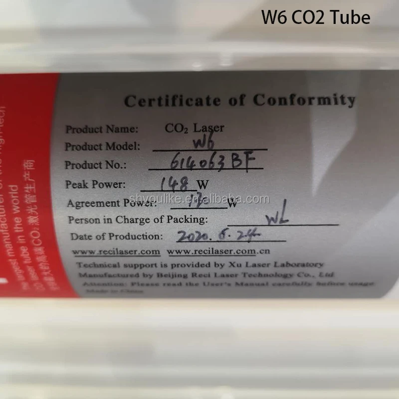 Original Reci Tube  W1 W2 W4 W6 W8  CO2 laser tube 80W 100W 130W 150W 180W   For Laser Cutting Machine