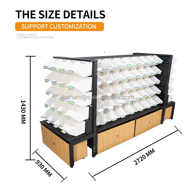 Supermarket Convenience Store Shop Display Stand Steel Wood Gondola Rack Bulk Weighing Displaying Candy Snacks Display rack