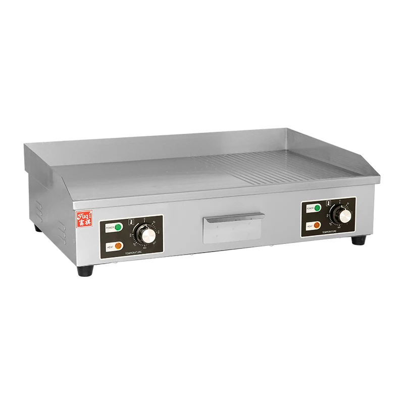 Fuqi Durable Stainless Steel Half Flat Half Groove Steak Pork Beef Meat Roaster Machine Countertop Commercial Electric Griddle