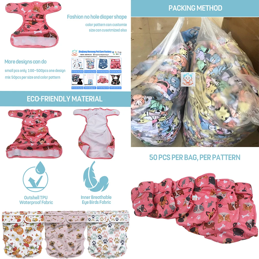 COLLABOR  Potty Training Cloth Diaper Dog Print Fast Absorbing DOG DIAPERS Customized Female Dog Diapers Paw Print