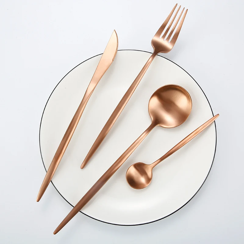 Hot selling Titanium 18/10 Stainless steel  Matte Rose Gold Cutlery Set for wedding party