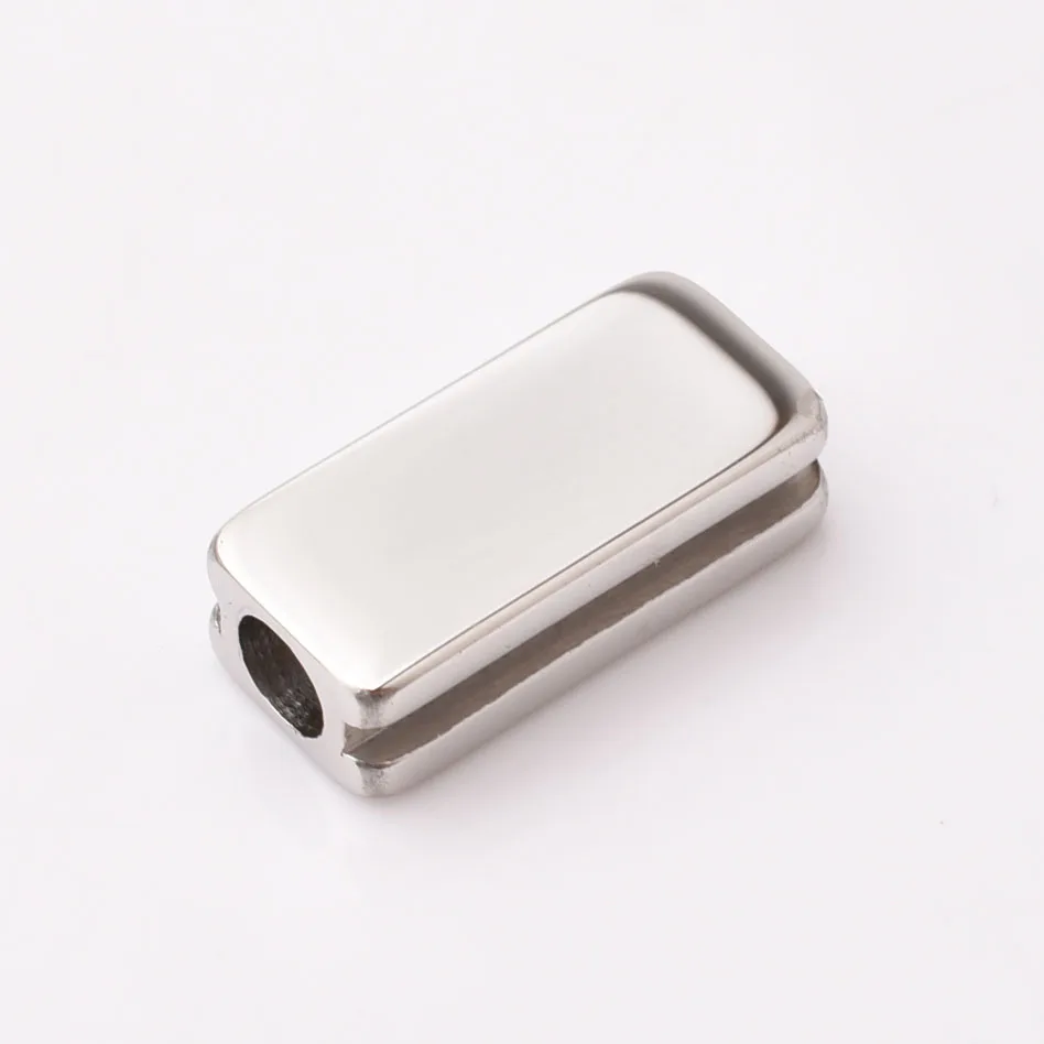 Custom Engrave Logo Silver Rose Gold Black Rectangle Square Metal Spacer Slider Beads