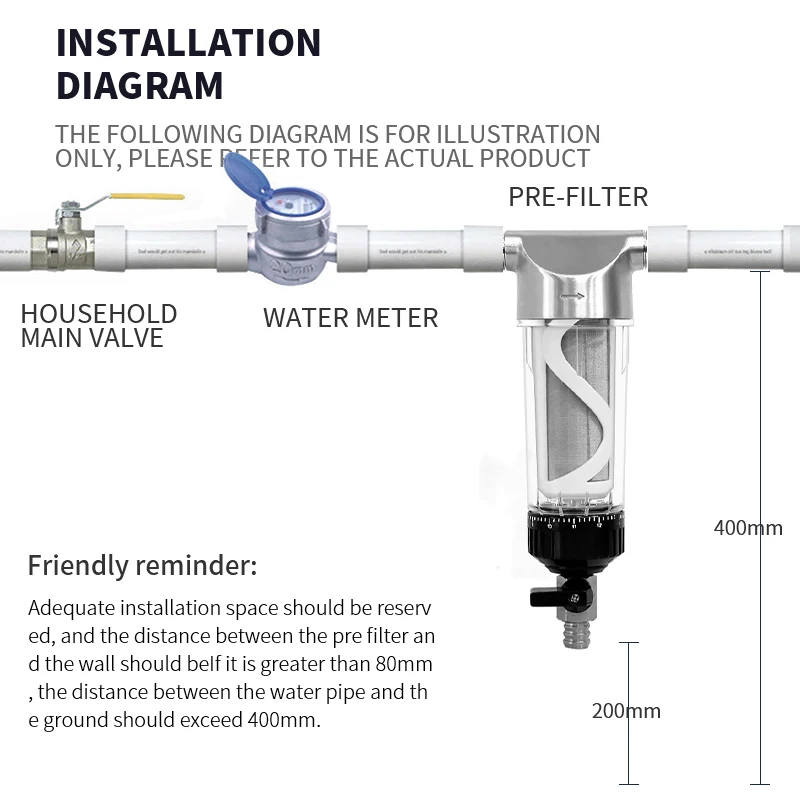304 Stainless Steel Water prefilters Large Flow Household drink Tap water filter Central Whole House Water Purifier Backwashing