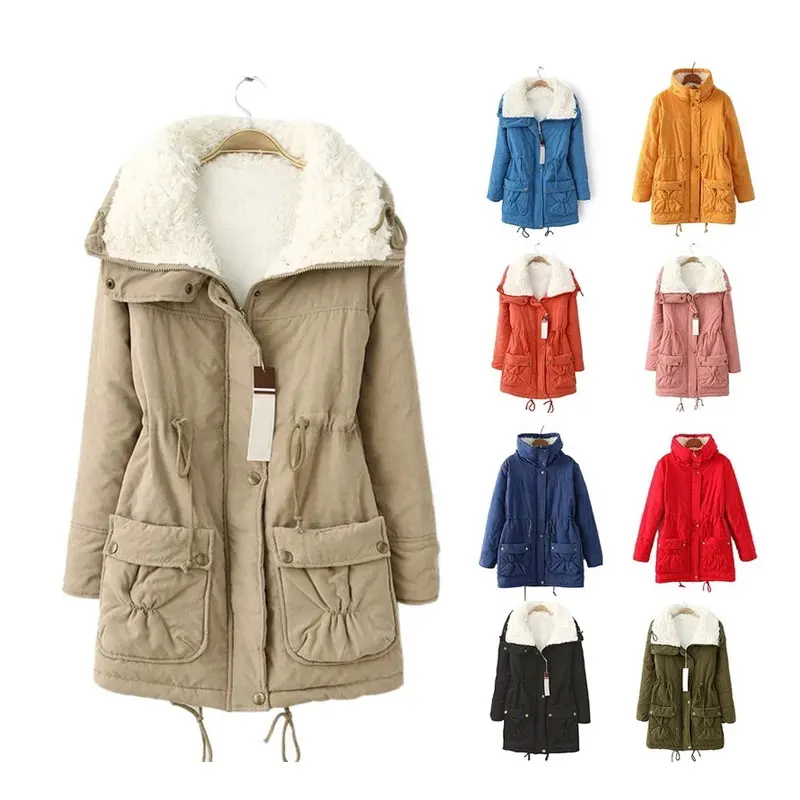 Winter Jacket Women Thick Warm Casual Slim Cotton Padded Jacket Ladies Parka Solid Fur Collar Outerwear Coats