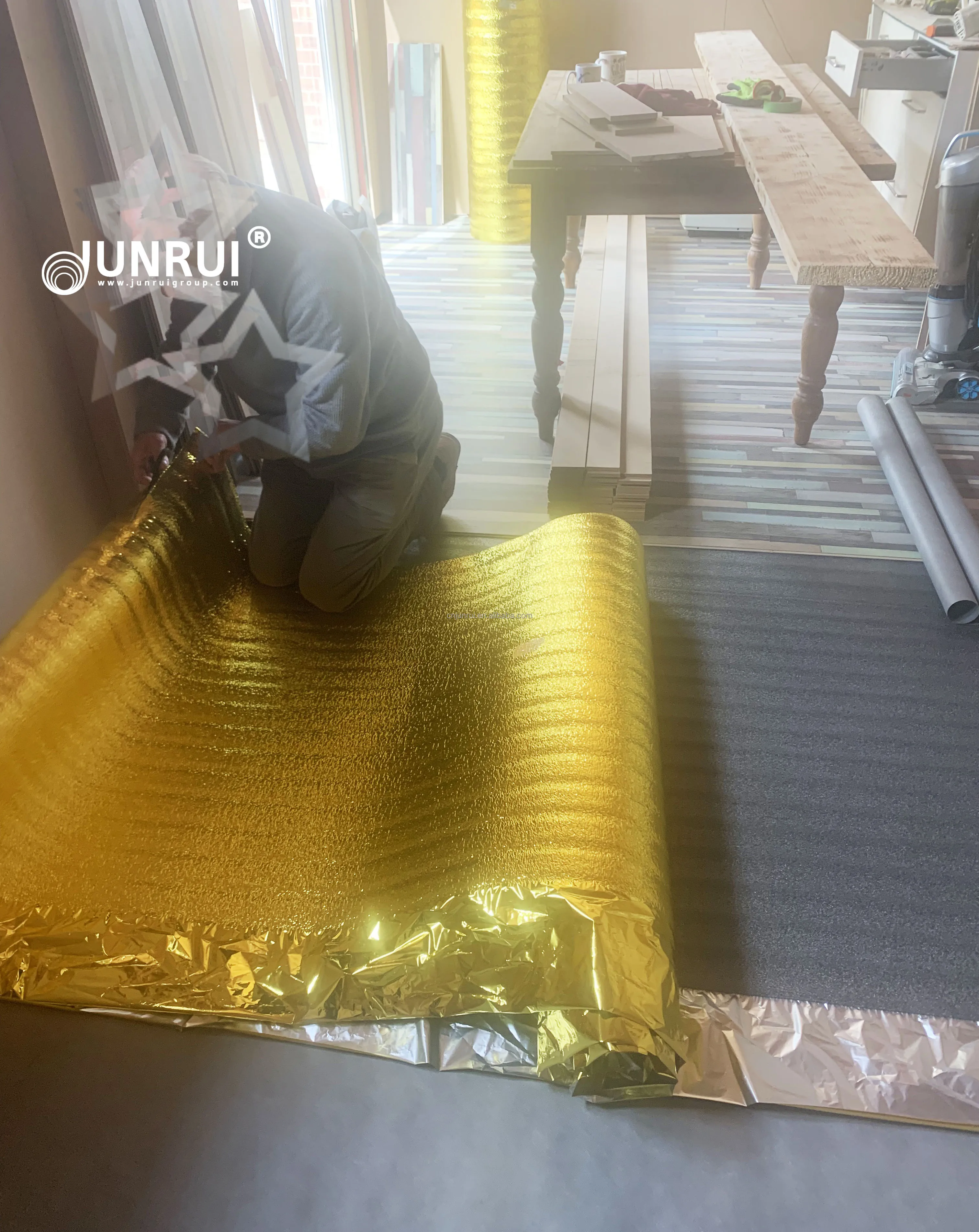 Junrui cheap recycled material flooring underlay roll 2mm EPE foam with PE film used for flooring in hotel home
