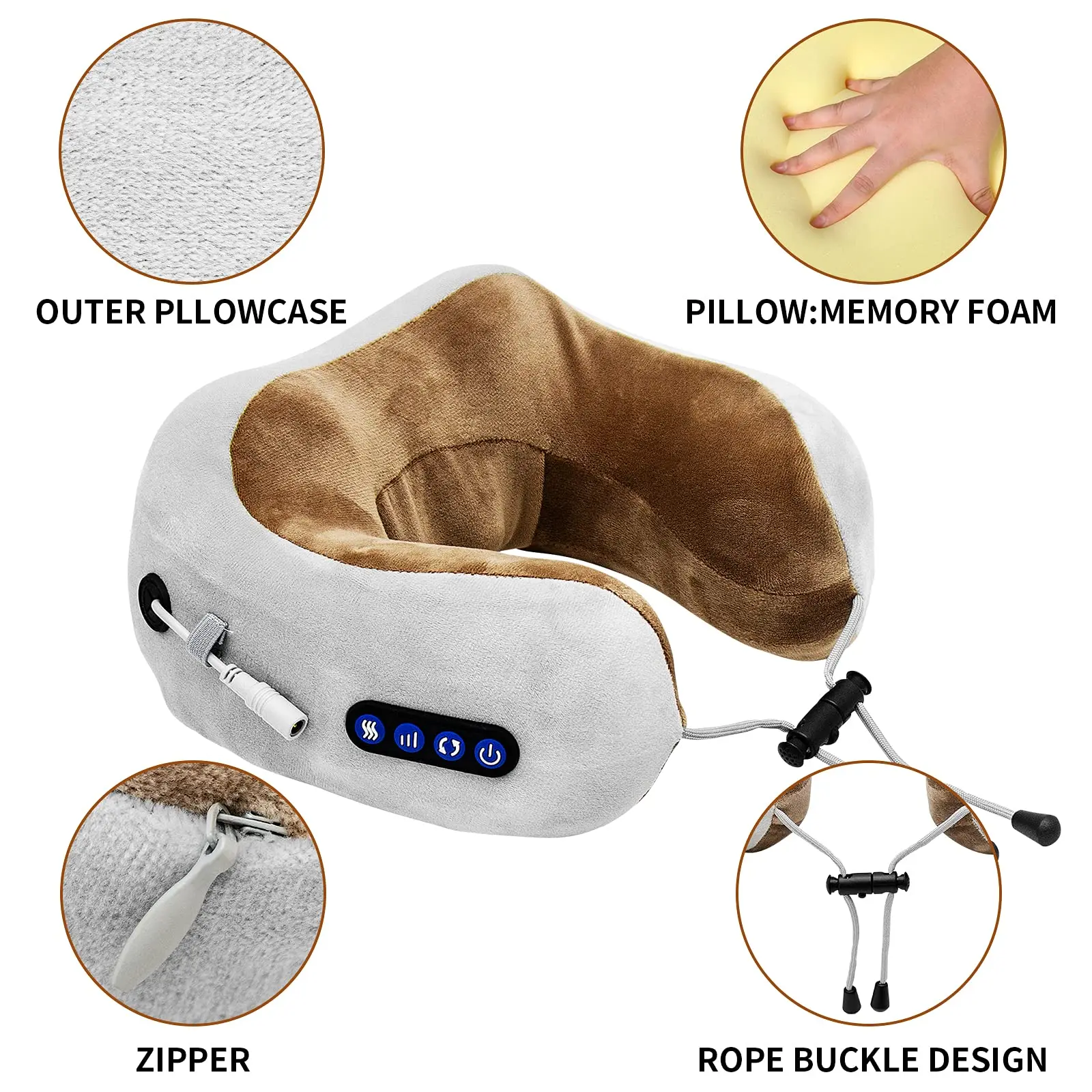 Neck Electric Shiatsu Back U Shaped Vibrating Home With Heat Relax Travel Sleep Lumbar 3d Waist Comfy Massage Pillow