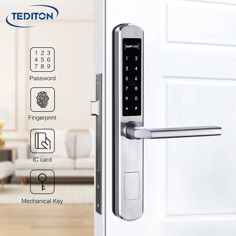 Tediton Waterproof Round Handle Tuya Smart Aluminum Fingerprint Sliding Glass Door Lock