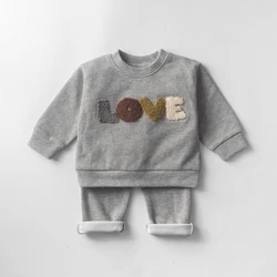 Spring Autumn Newborn Kids Clothes Set Embroidered Print LOVE Soft Cotton Baby Outside Wear Boy Clothes Suit
