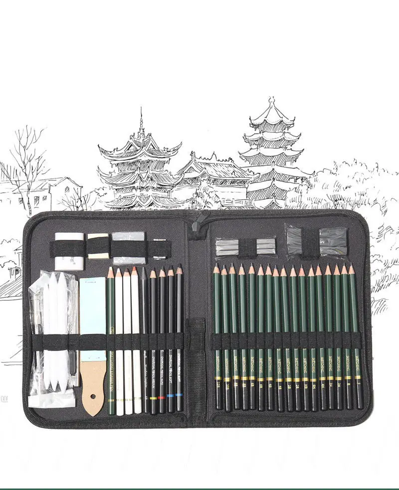 Bview Art Manufacturers Wholesale Portable 42 Graphite Sketch Pencils Art Supplies Sketch Art Set