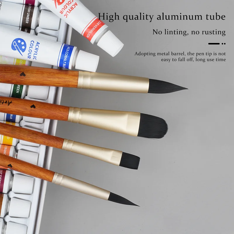 Hechunzi 15 Pieces Set Detail Paint Brushes For Oil Watercolor Acrylic Gouache Artist Painting Nylon Hair Wooden Handle