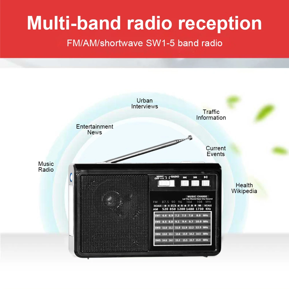 Top seller radio home AM FM SW portable radio with USB TF mp3 music player and LED light torch speaker