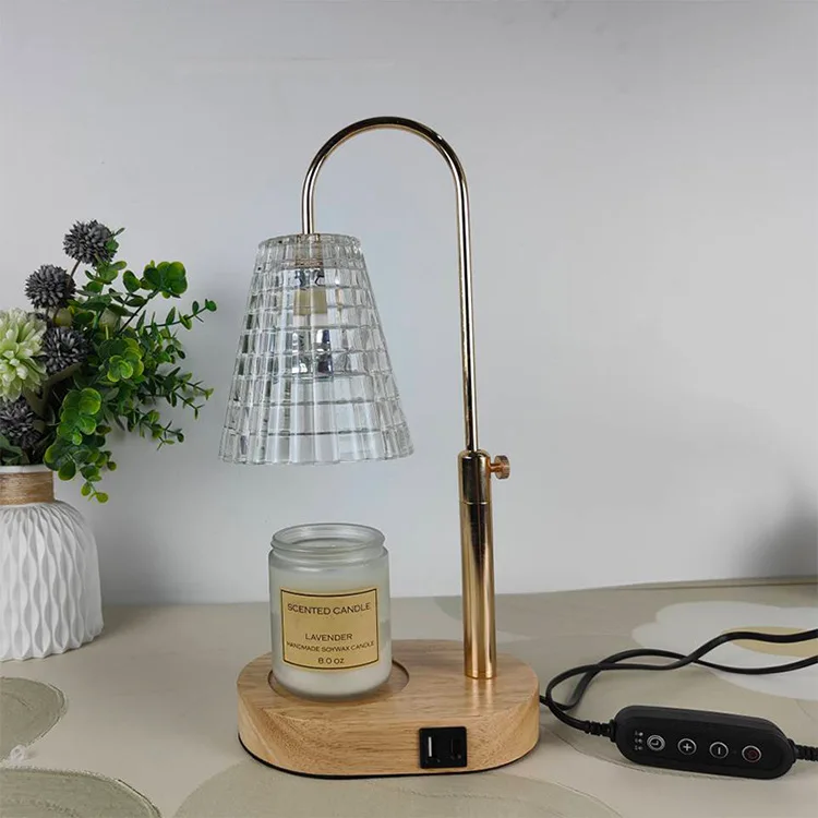 Wholesale Home Decor Wood Base Electric Candle Melt Wax Warmer Glass Stand Candle Warmer Lamp For Scented Candles