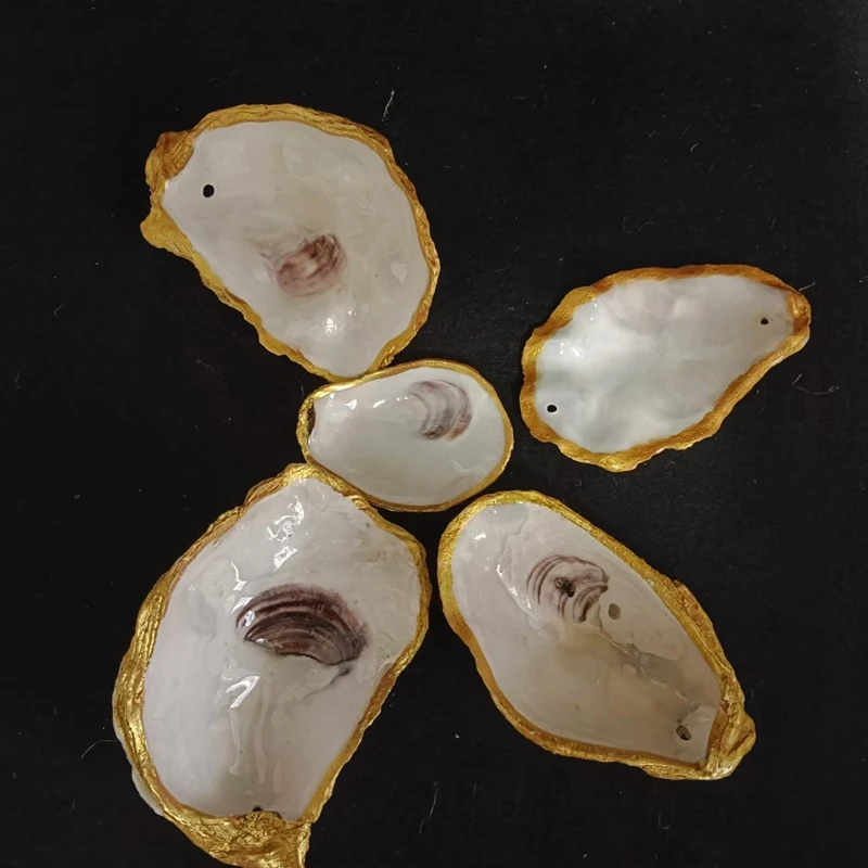 Oyster Shell Ornaments Christmas Coastal Beach Pearlescent with Gold Plated for  Wedding