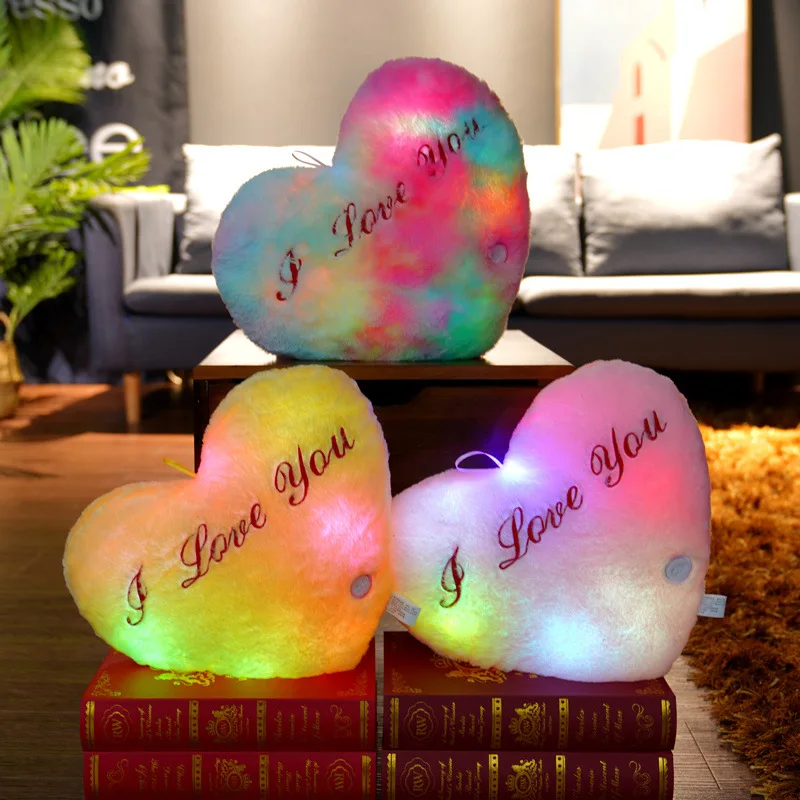 Wholesale Factory 35CM Creative LED Flash Multi Colour Soft Heart Stuffed Heart Shaped Pillow Light up Toys