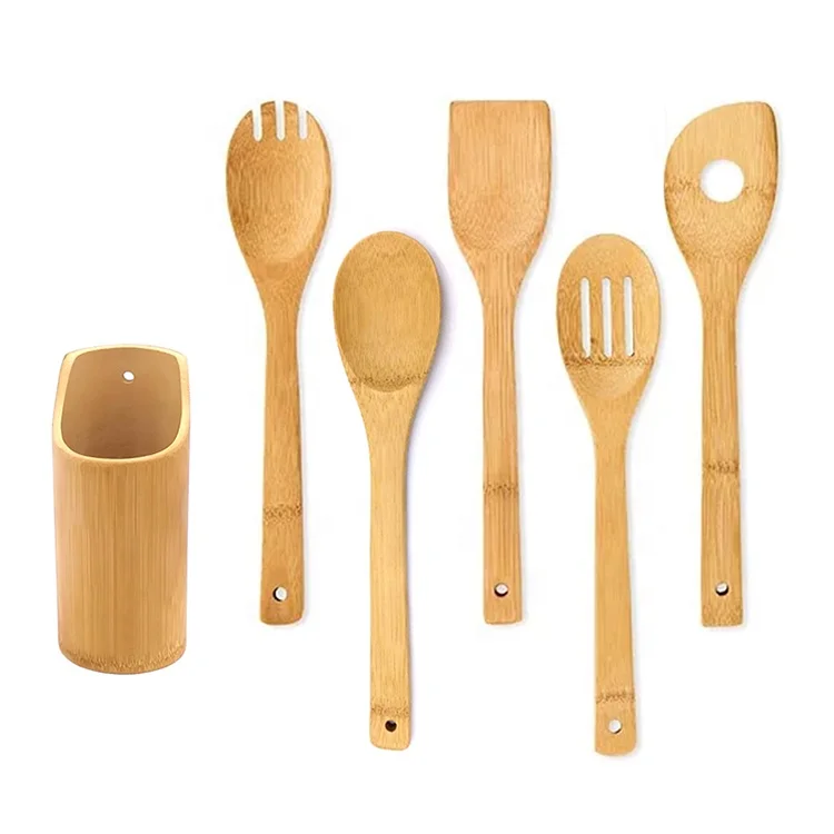 Bamboo Wooden Kitchen Spoons Utensils Set with Holder kitchen spoon sets stand rest for kitchen