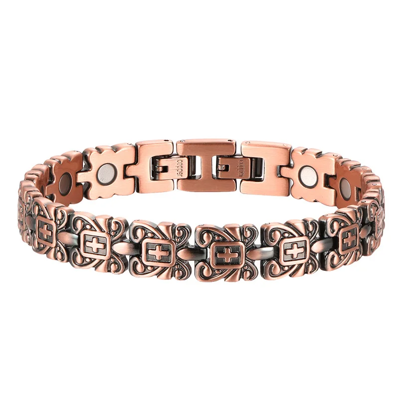 Vintage Fashion Trend Cross Lace Red Copper Magnetic Health Bracelet for Men