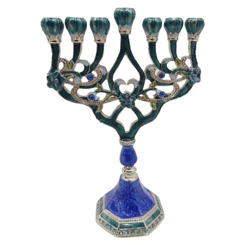 enamel 9 branch vintage menorah candle holder
