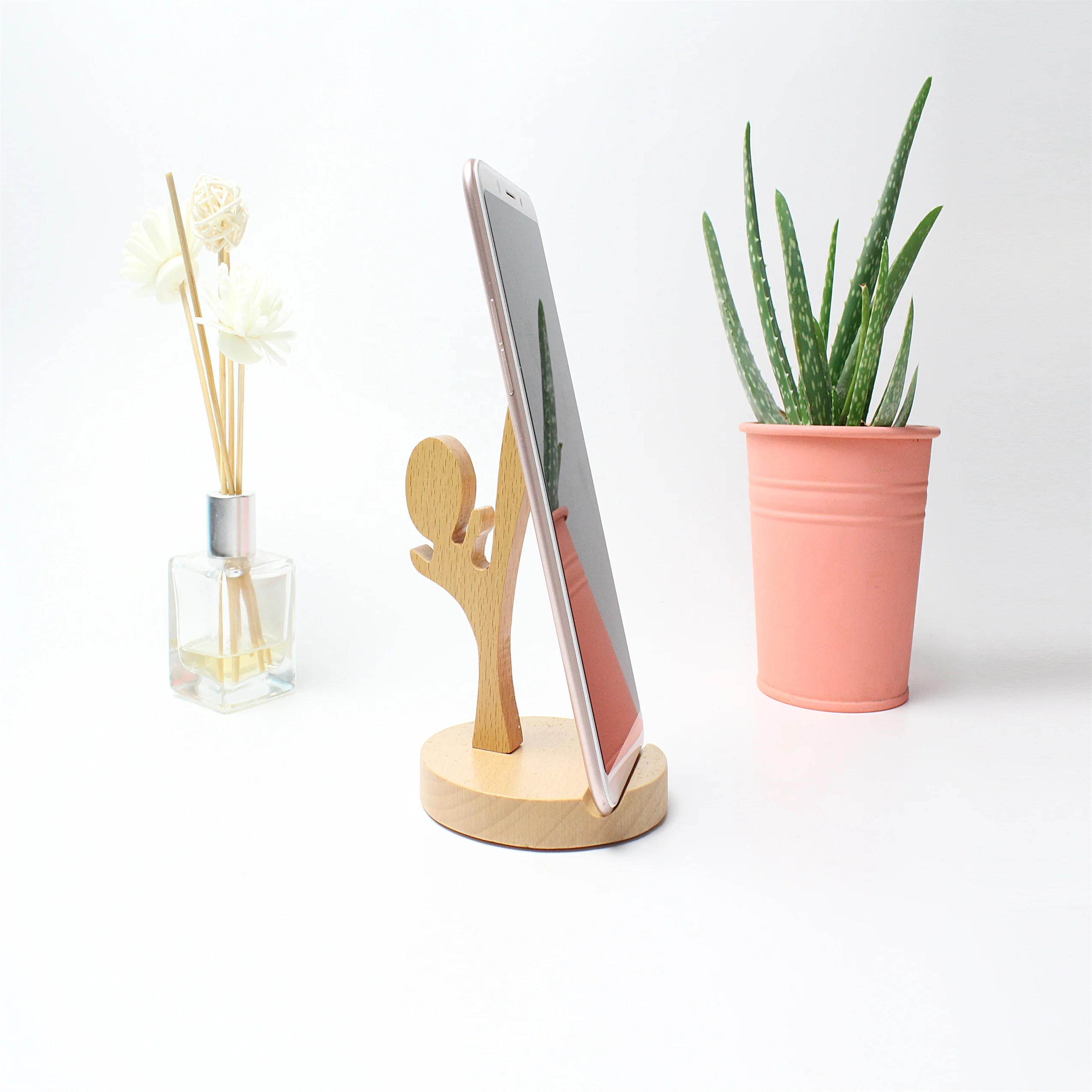 Cell Phone Stand Wood Elephant Phone Stand For Smartphone With Pen Holder Desk Organizer