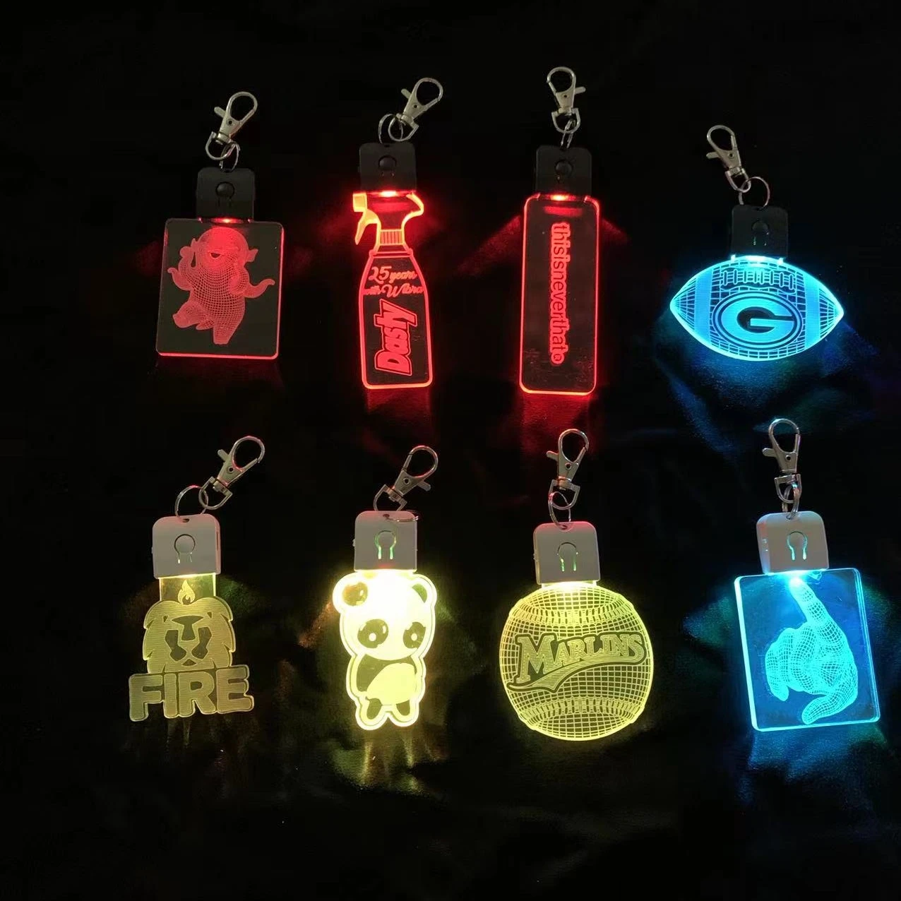 recharging 3d hologram led keychain acrylic key ring 7color change usb promotion items optical 3d lamp for business