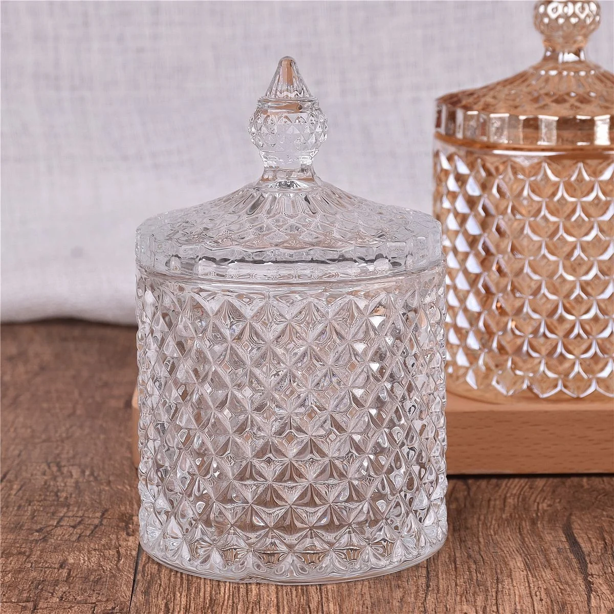 Home Glassware Unique Designed Pedestal Big Clear Fancy Luxury Glass Wedding Candy Jar For Party