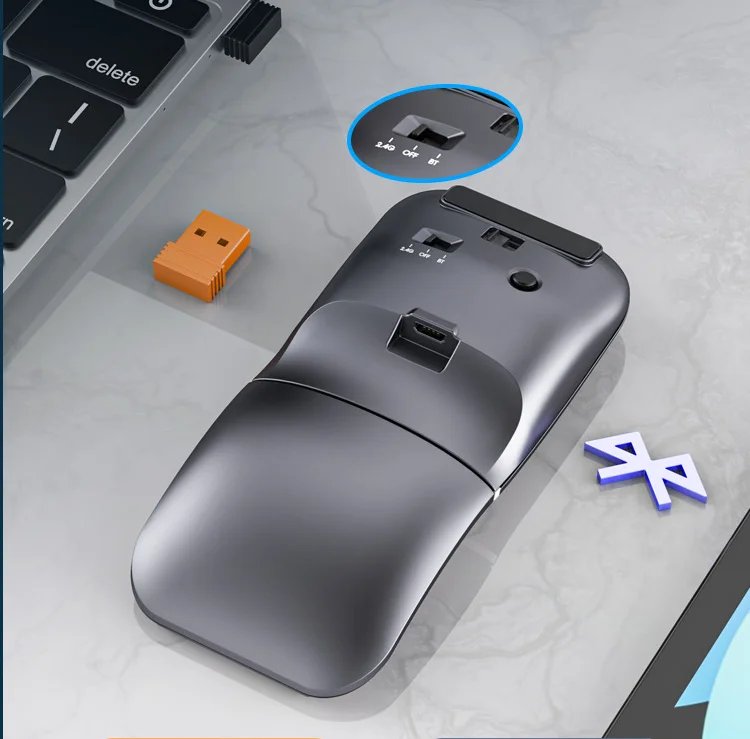 2021 hot-sell foldable wireless mouse folding wireless mouse office lightweight portable laptop wireless fold dual-mode mouse