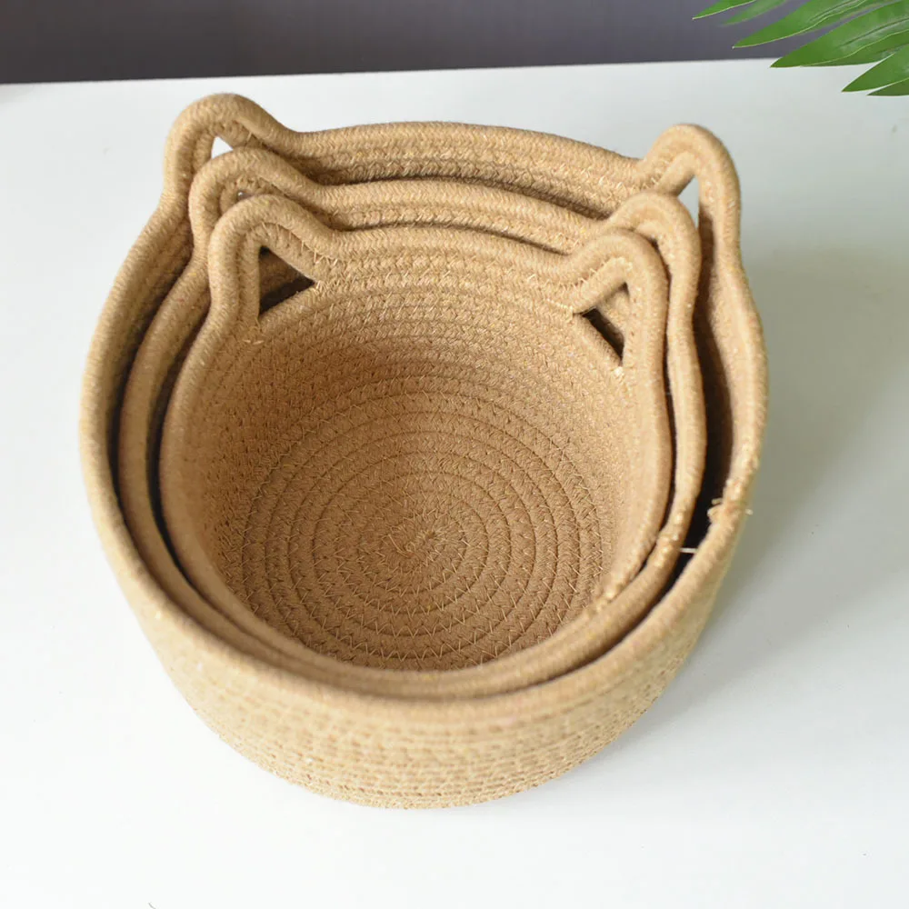 2022 new Washable Pet Bed For Indoor Cats Or Small Dogs Cotton Rope Woven Anti-slip Bottom Cat Toy Basket