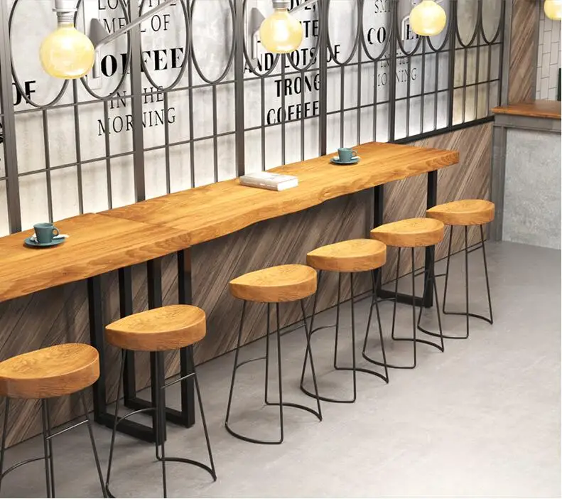 Hot Sale China Simple bar table and chair combination of modern simple iron art solid wood living room bar casual high table