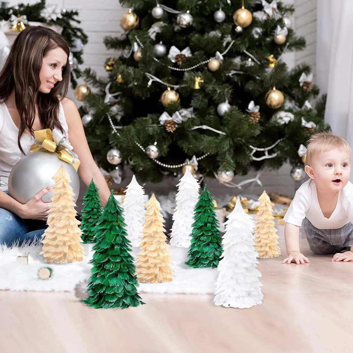 Natural Goose feather christmas trees for outdoor interior home Office Room Winter Holiday Party decor item ornament supply